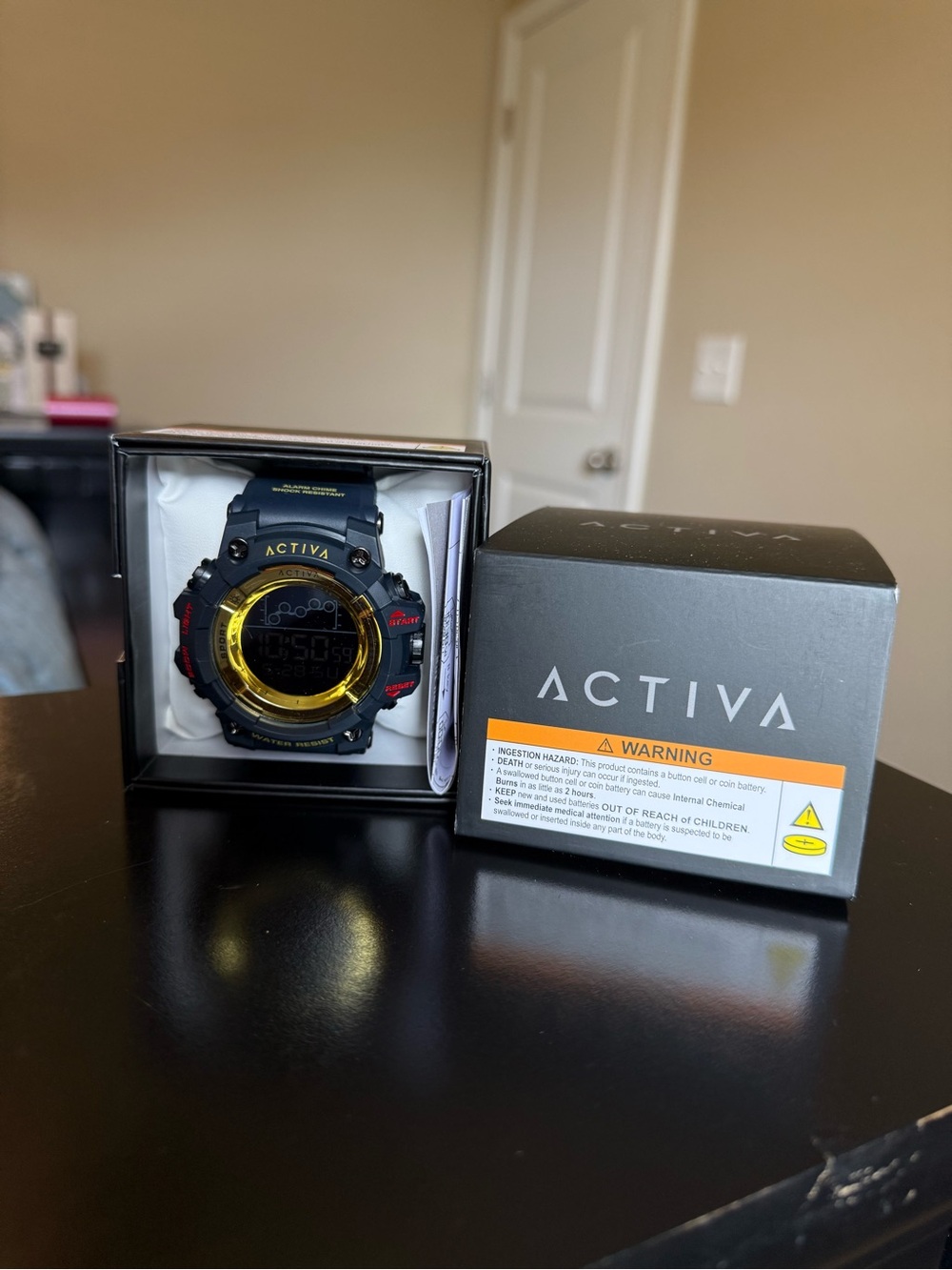 Ativa Navy BlueRugged Digital Watch with Red and gold Accents